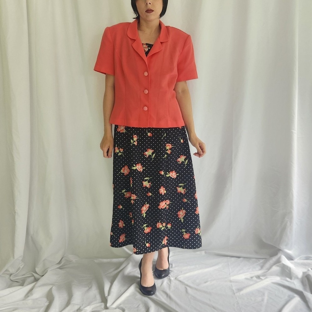 90s/00s Black and Pink Polka‎ Dot Floral Dress